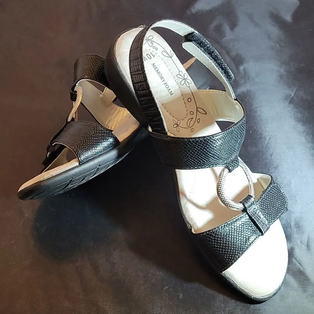 BRAND NEW MEMORY FOAM COLLECTION ANKLE VELCRO STRAP CLOSURE SANDAL